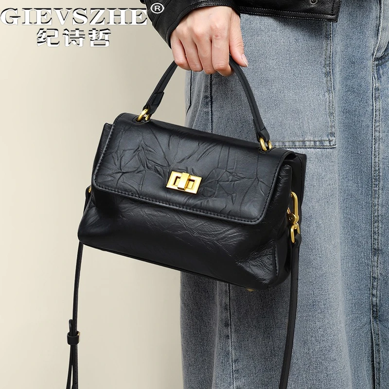 纪诗哲包包女大容量手提包斜挎黑色背包送女友老婆生日情人节礼物