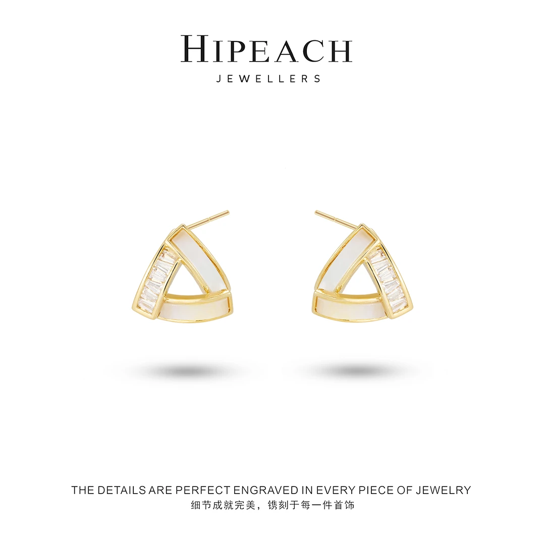 铜合金耳饰  镀K金 ♠天天♠韩系三角形贝壳耳钉HTYLL0052