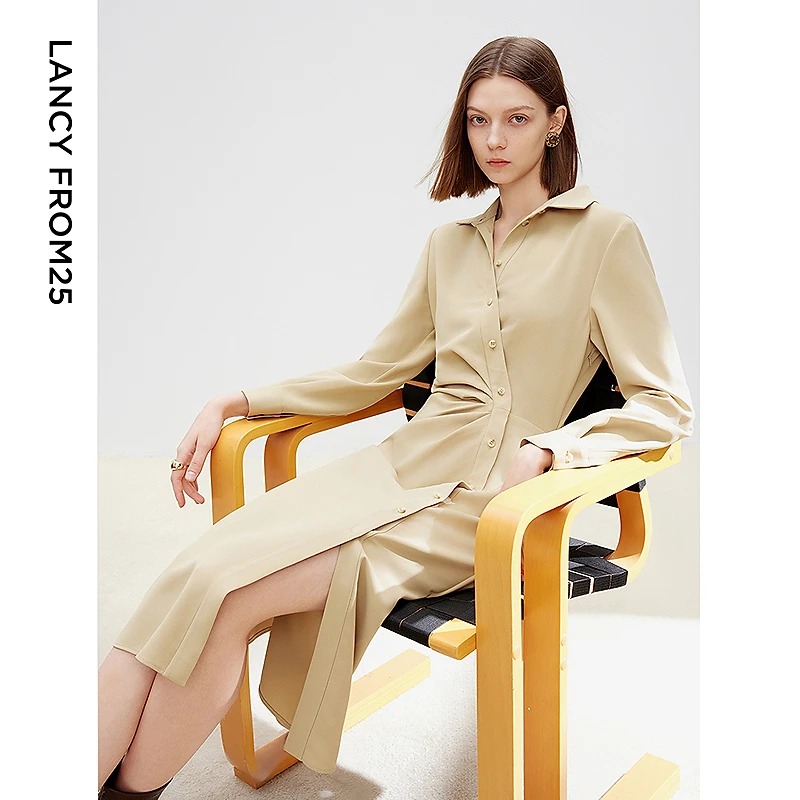 「欧若智性风」朗姿小黑裙衬衫裙气质高级感复古显瘦法式长裙2025年