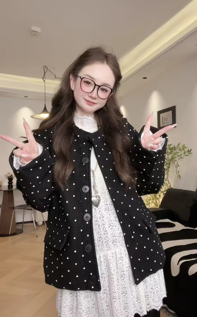 时尚套装长袖常规款女秋季厚款森系短外套立领落肩袖单排扣三件套