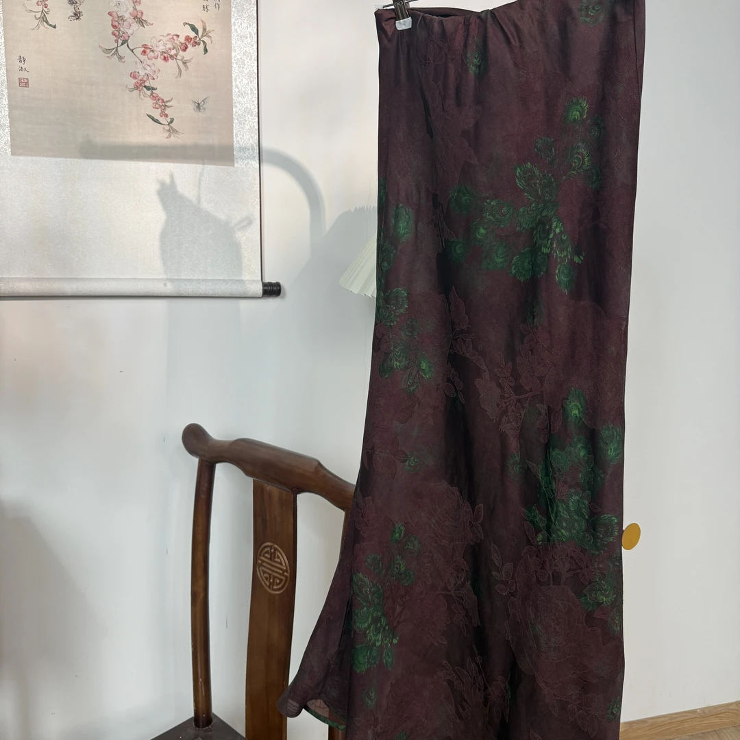 真丝香云纱紫色鱼尾裙新中式国风百搭款2025夏季新款长裙