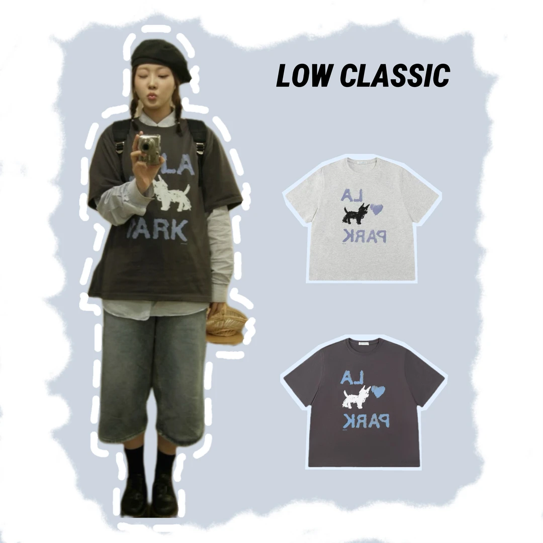 Low Classic LC潦草小狗短袖涂鸦宽松春夏新款IU同款情侣T恤小众