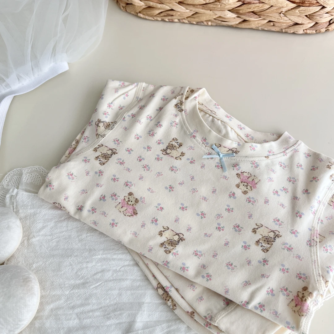 【现货】253-棉兔子童装2025秋季新款莱卡家居服套装-69030粉色小狗