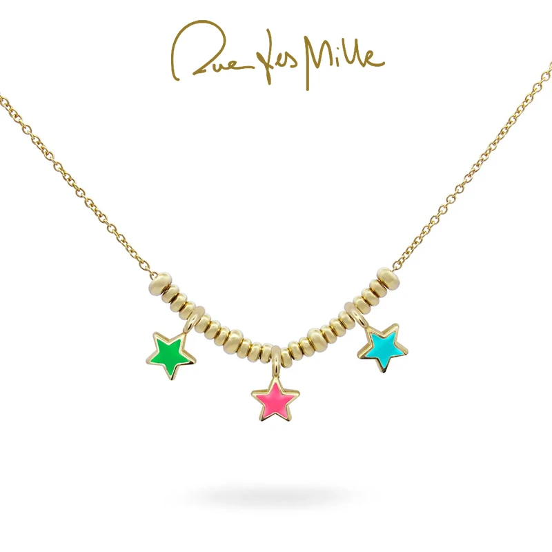 链子925银珐琅 RuedesMille彩虹星星项链女小众感锁骨链GR0233STE