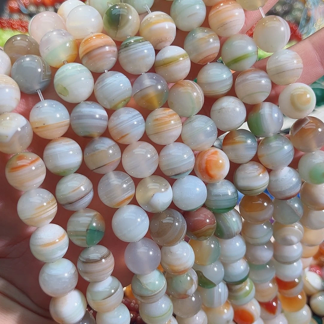 玛瑙/玉髓未镶嵌珠宝半成品蚕丝孔雀玛瑙一条14mm