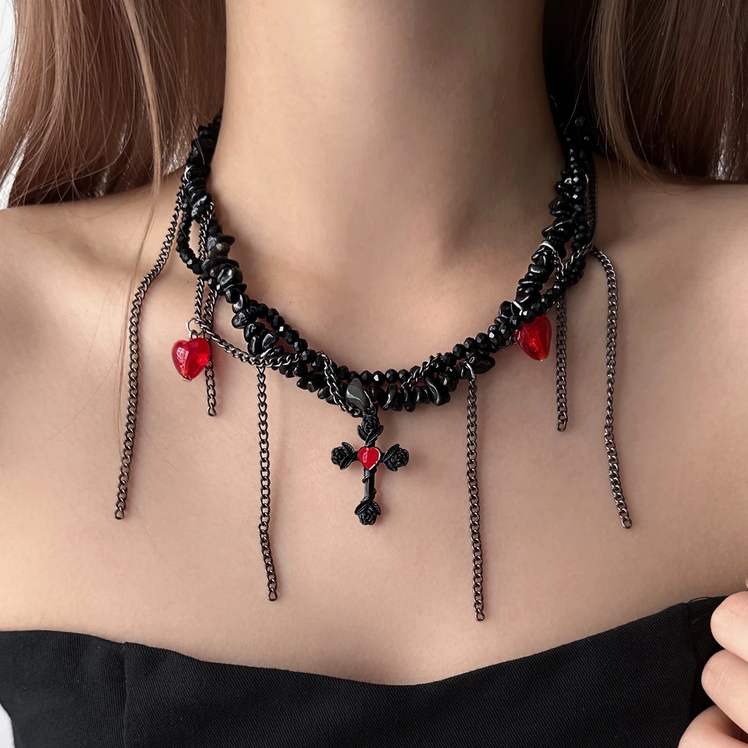 合金亚克力项链 X5549-1暗黑朋克潮流个性气质亚比小众十字架项链