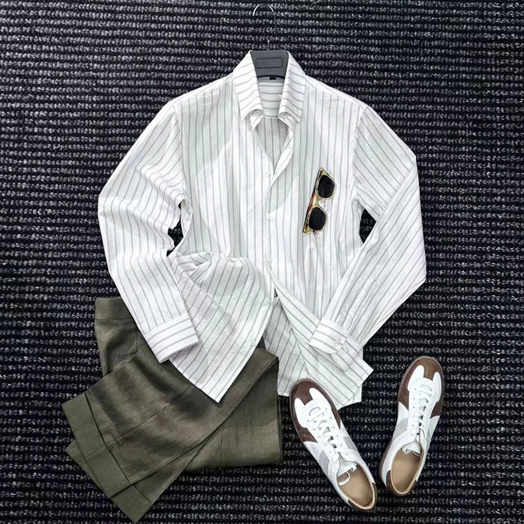 CssuGent那不勒斯皇后经典复古一片领衬衫男绅士商务休闲通勤衬衣