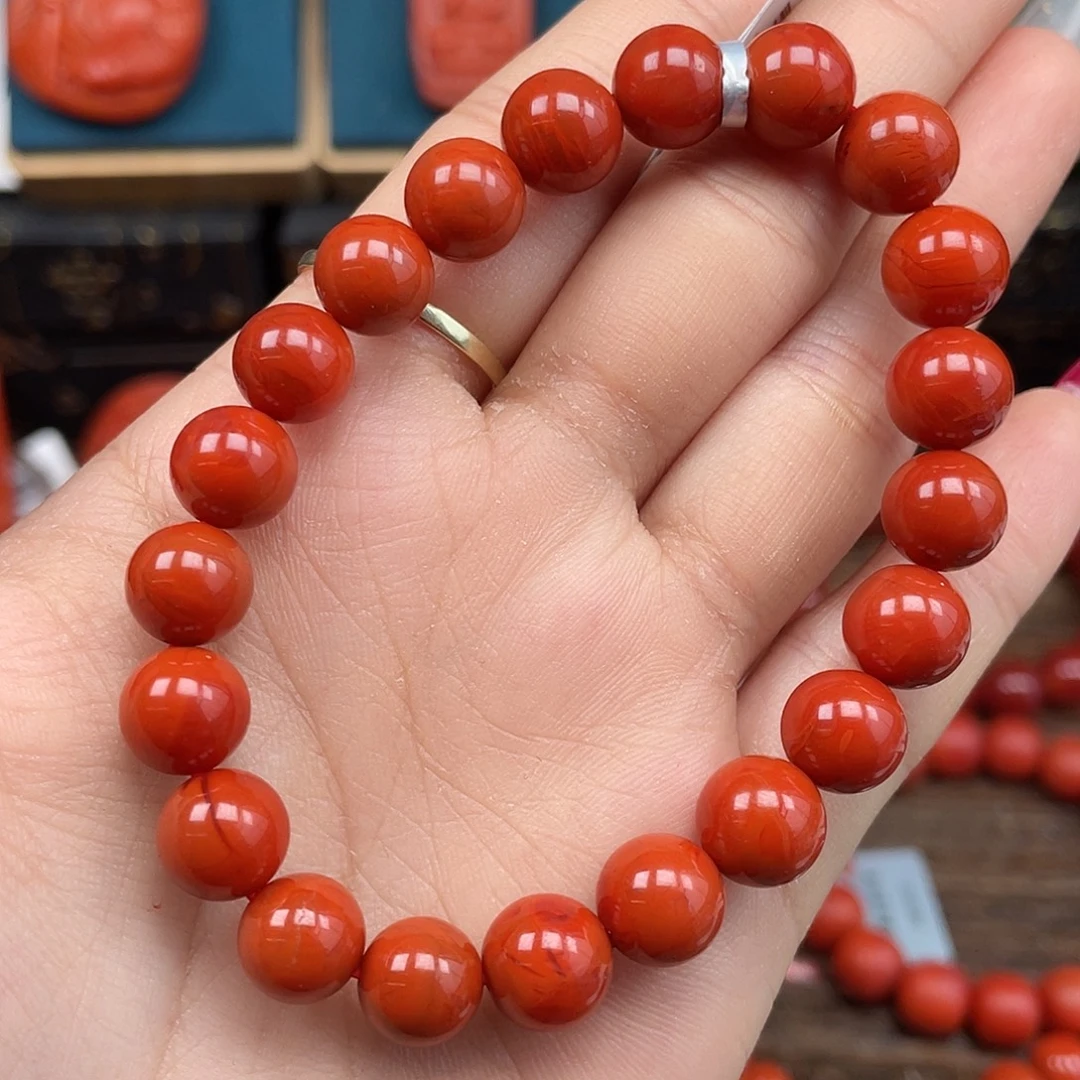 南红玛瑙未镶嵌手串精品 瓦西满肉柿子锦卡9mm