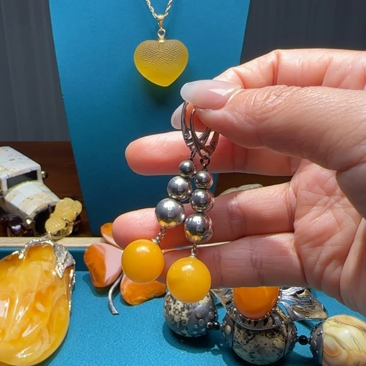 琥珀未镶嵌耳饰波兰设计款琥珀蜜蜡