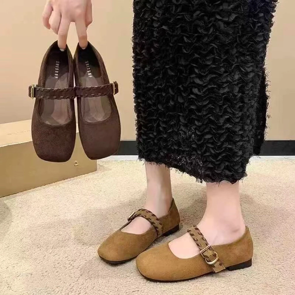 韩系时尚百搭软底绒面小香风玛丽珍