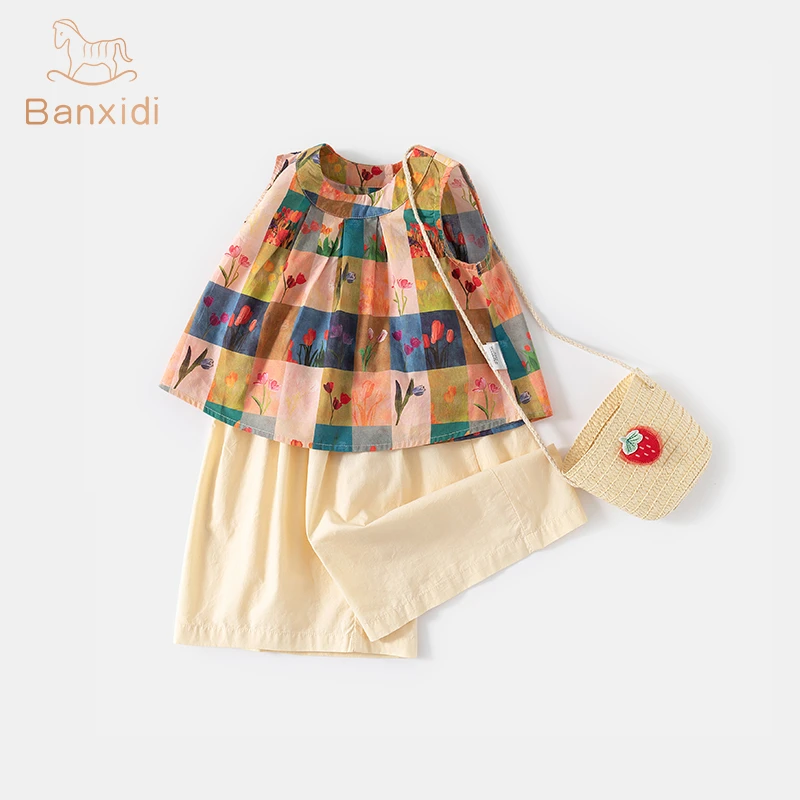 班喜迪女童套装夏装2025新款洋气女宝宝无袖上衣薄款裤子儿童衣服