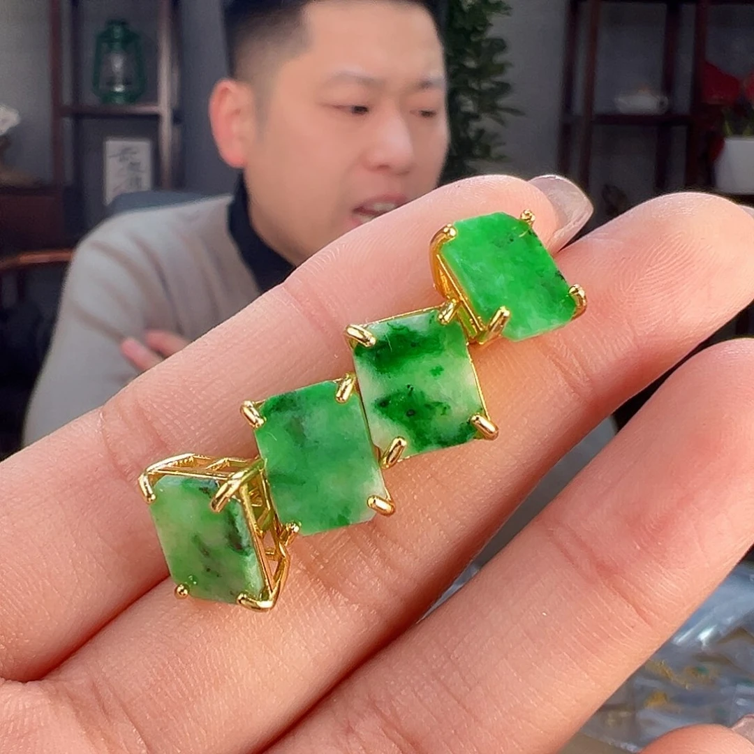 翡翠耳饰银S925镶嵌多样性发货一副