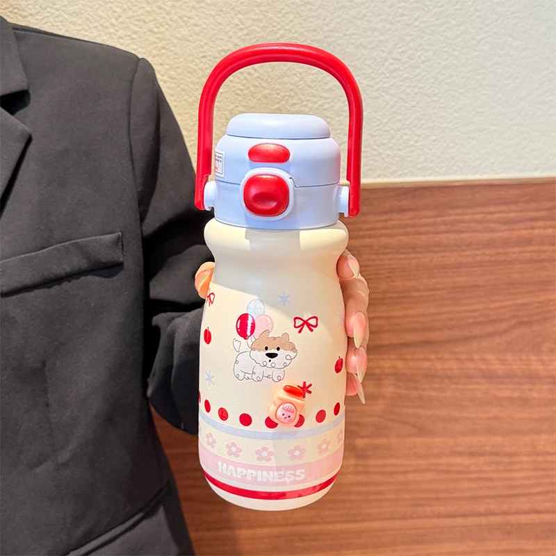 保温杯女生可爱高颜值双饮杯316不锈钢学生便携吸管杯子2025新款