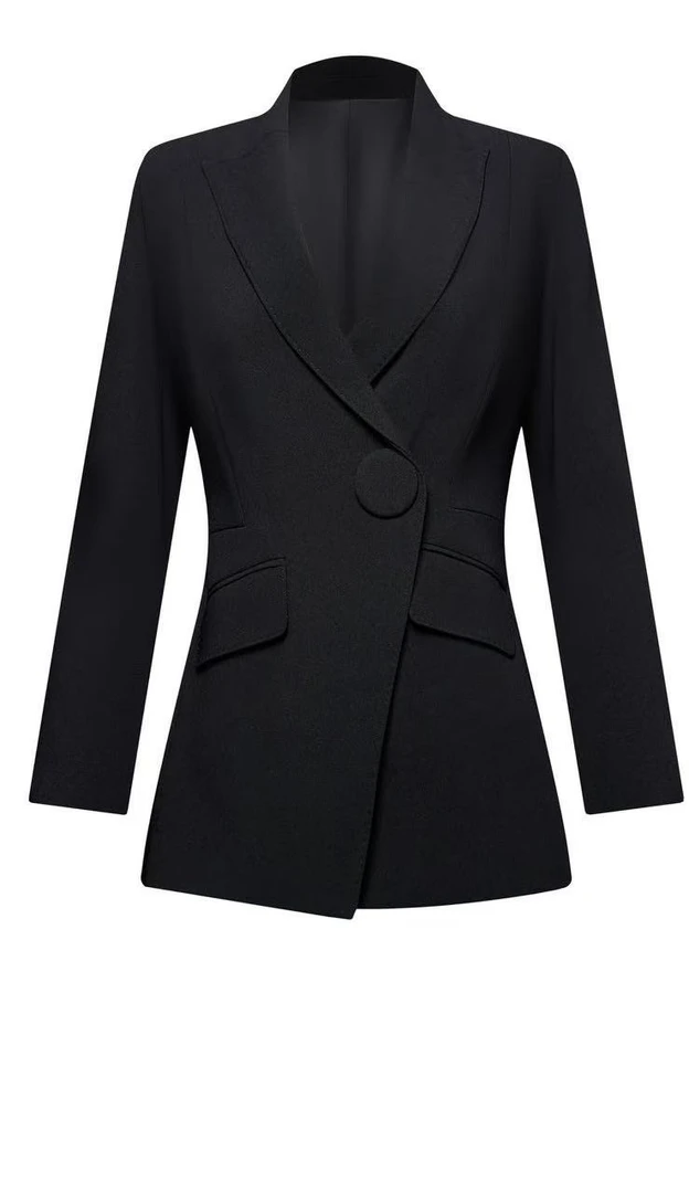 （018-AYL)黑色收腰随身形微喇叭裤高定职业西服