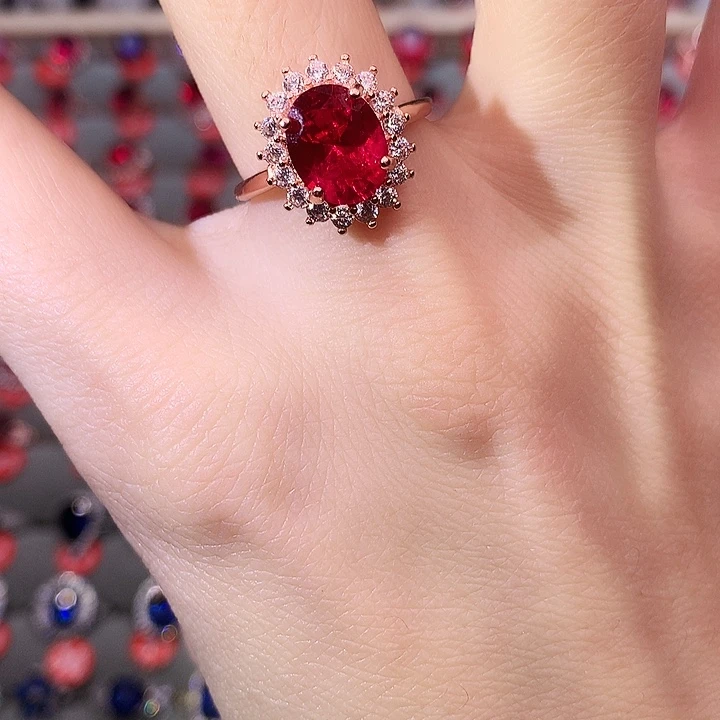 红宝石戒指银S925镶嵌