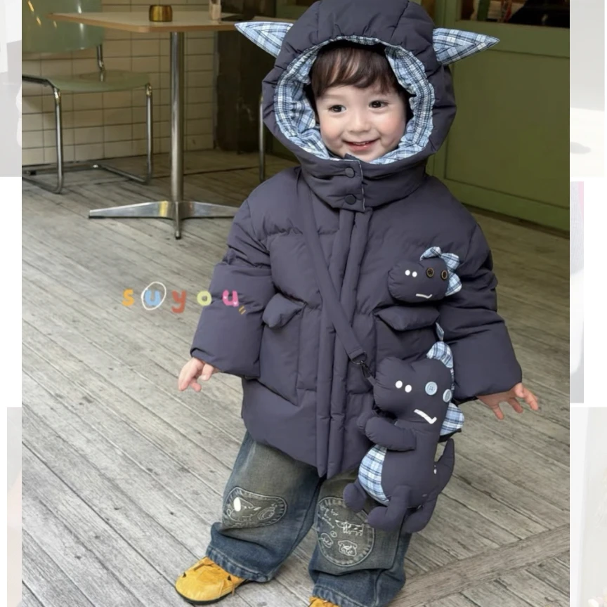 苏佑正版男童韩系可爱卡通中长款羽绒服安心绒羽绒服现货