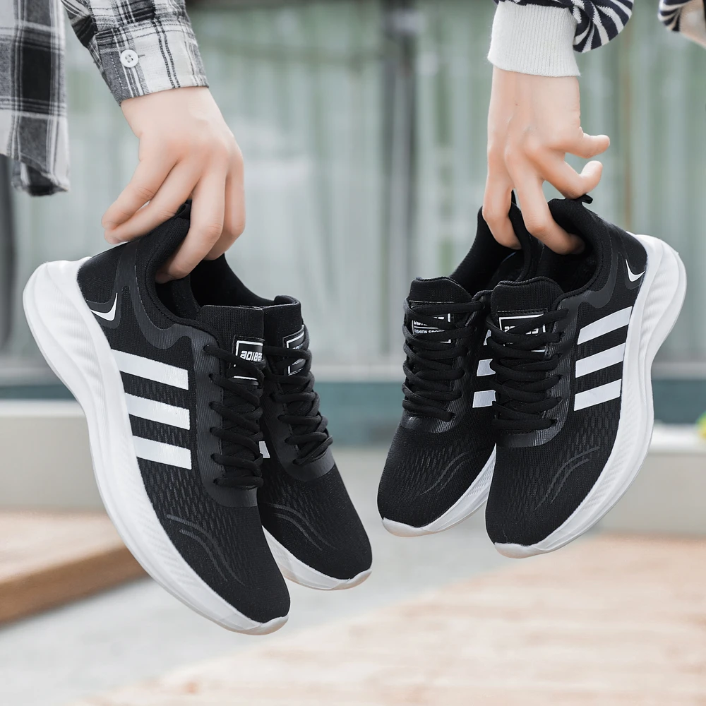 秋季网面休闲透气跑鞋男女情侣鞋韩版百搭软底防滑超轻鸿图男鞋