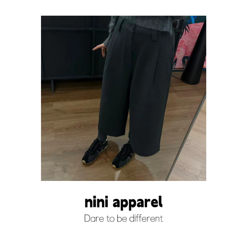NiNi:自制秋冬超正毛呢感阔腿八分裤～