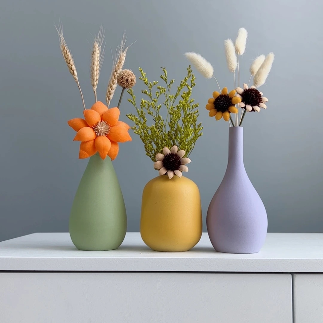 摆件陶瓷小花瓶摆件含花总高约20-30cm