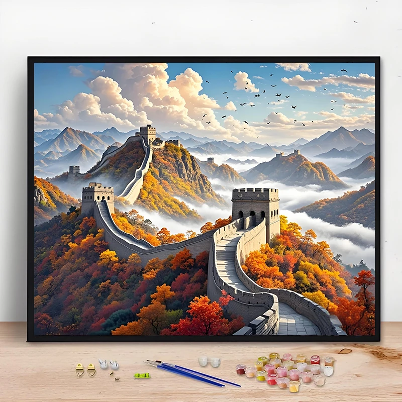 长城风景画涂色数字油画diy填色画手工手绘油画客厅装饰画高质量