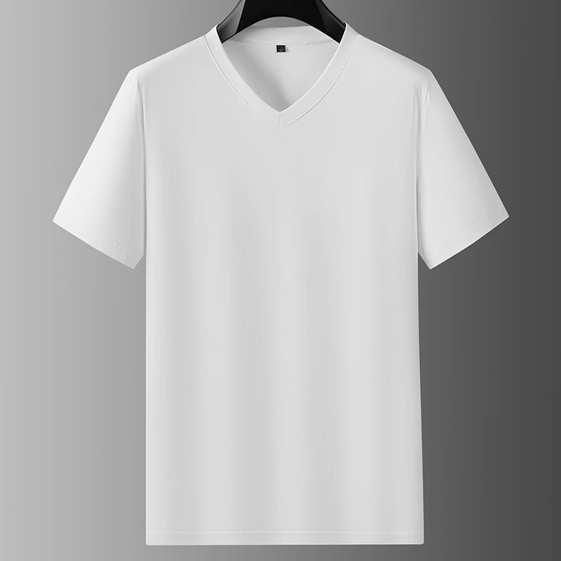 索罗娜棉夏季薄款大码男士纯色V领体恤加肥加大简约弹力半袖T恤衫
