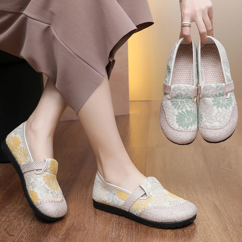 新款田园风亚麻老北京布鞋女学生帆布鞋懒人一脚蹬休闲透气渔夫鞋
