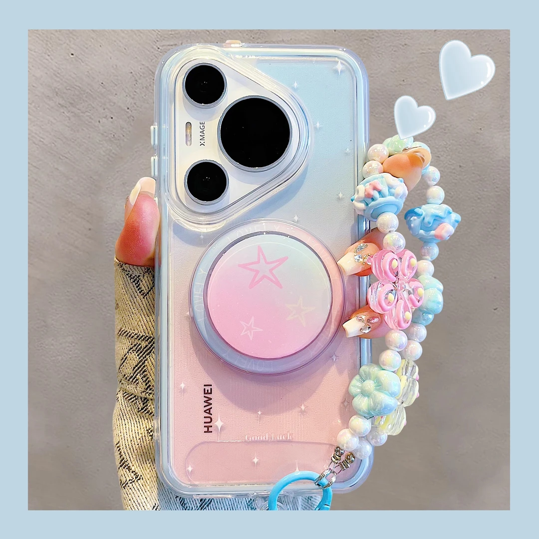 适用华为pura70pro手机壳Ultra粉蓝渐变星星磁吸支架mate70/60pro