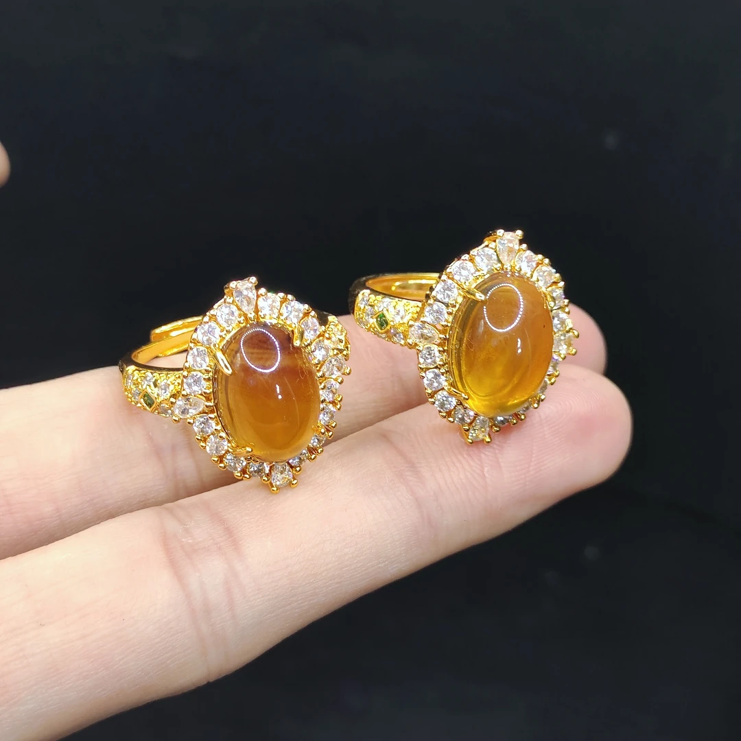 【老三珠宝】琥珀蛋面戒指X9【多样性发其一】约13-10-8mm