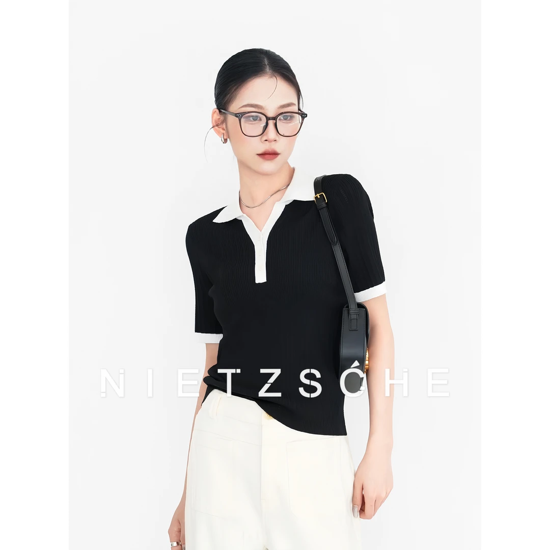 Nietzsche｜劳伦斯老钱Polo衫｜24支双曲 显瘦高级感法式黑色83018