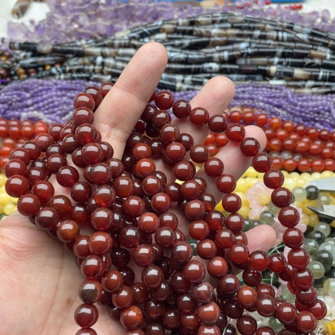 玛瑙/玉髓珠宝半成品未镶嵌一条装10mm深色红玛瑙圆珠