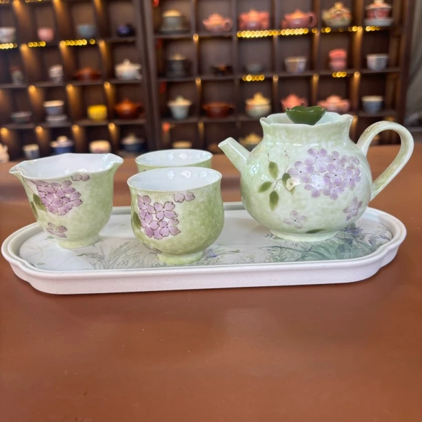 青岚铭器专属链接@@ZH902手绘绣球花一壶三杯+茶盘