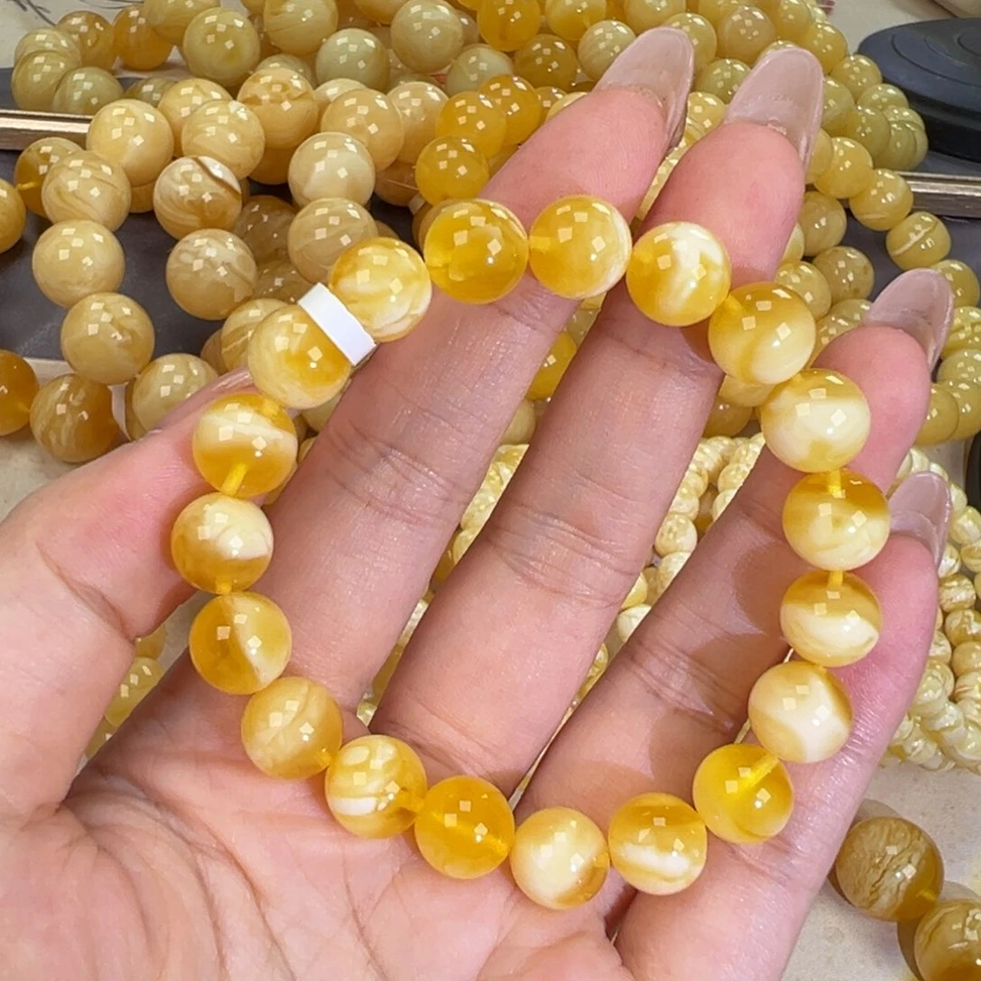 琥珀未镶嵌手链11.6金瓷白