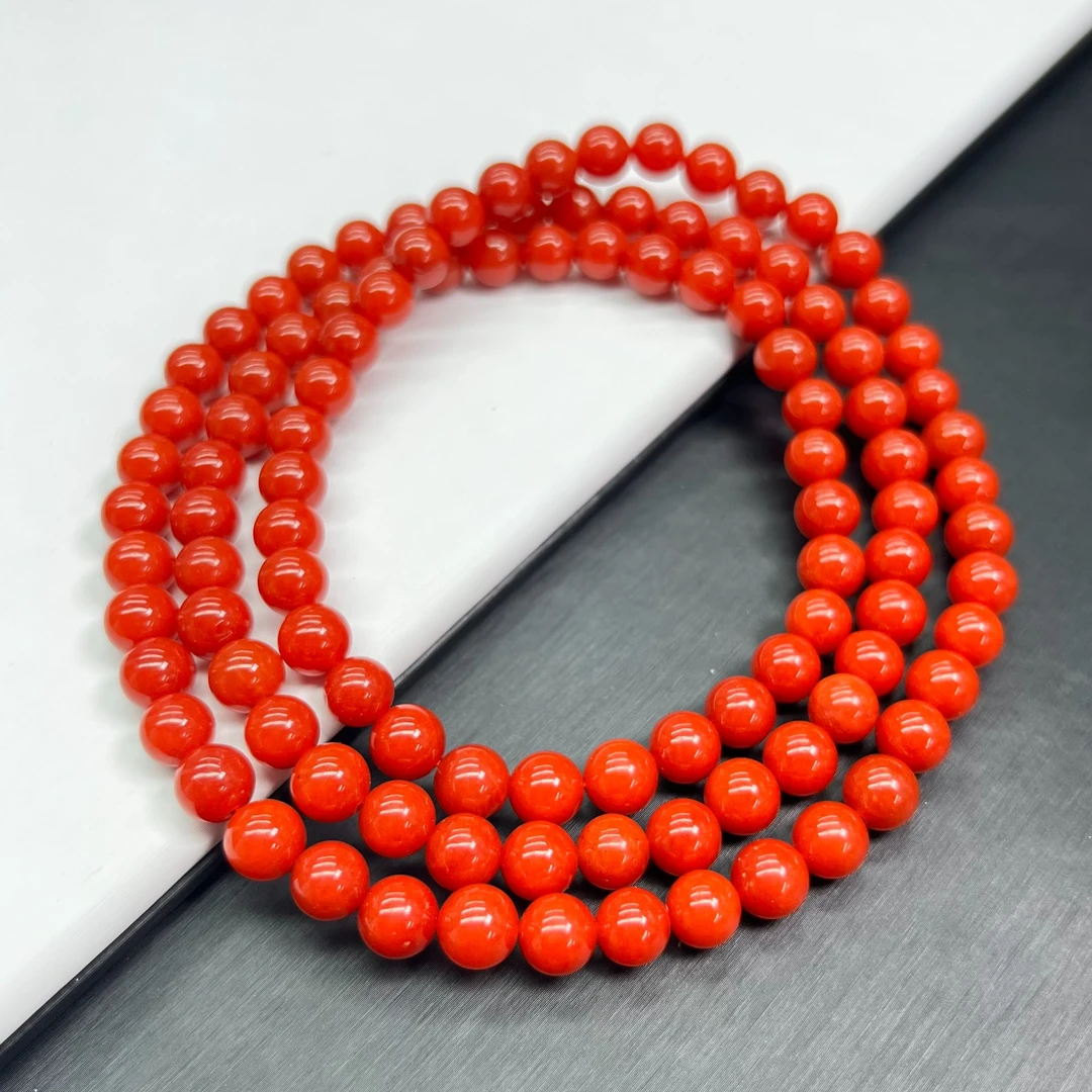 A253【精品】柿红108颗链8mm手链百搭