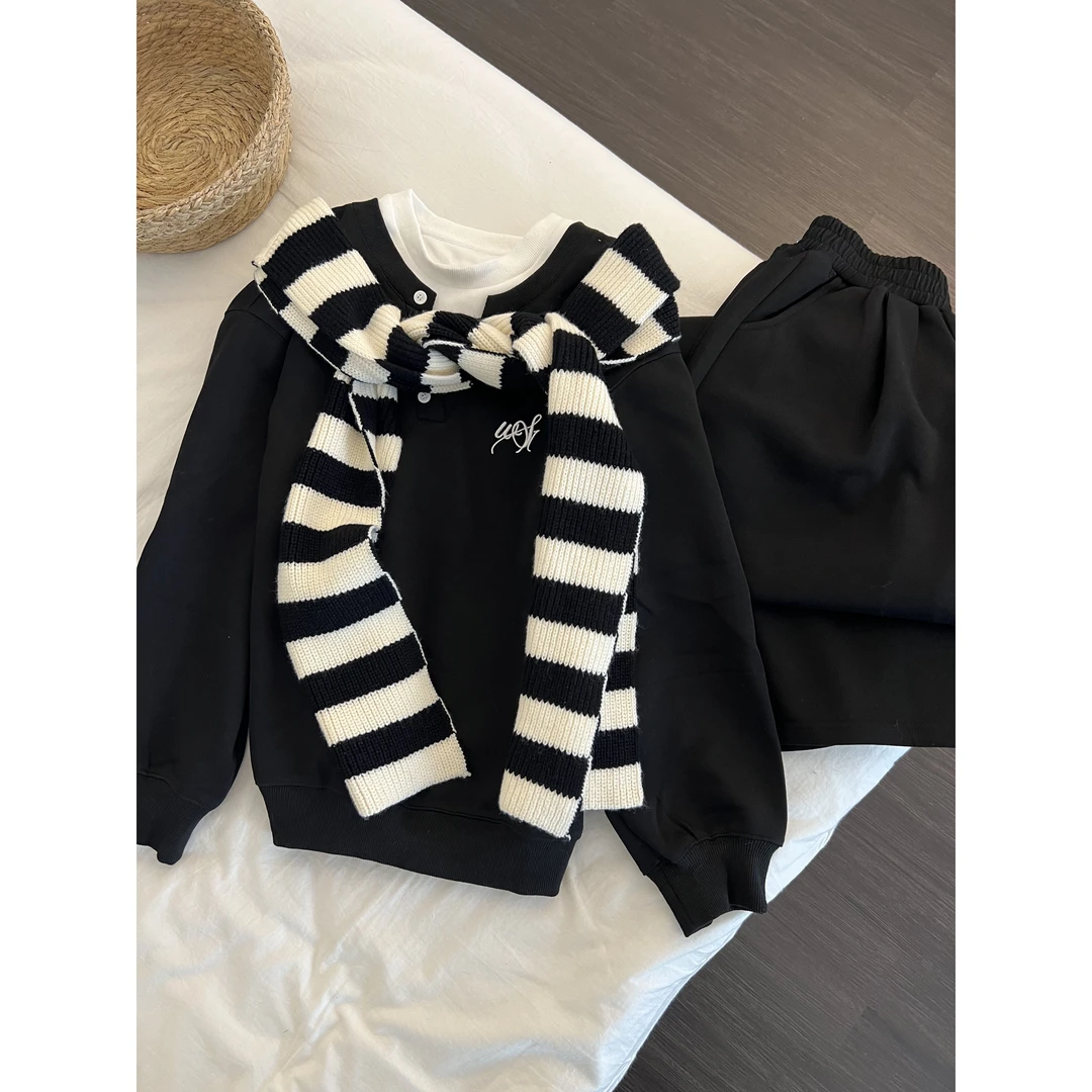 韩系简约慵懒风假两件长袖睡衣女春秋季新款休闲披肩长裤三件套