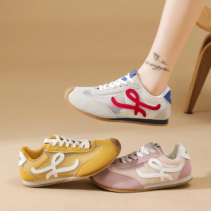 天花板品质女鞋夏季网面透气时尚运动休闲板鞋真皮百搭阿甘德迅鞋