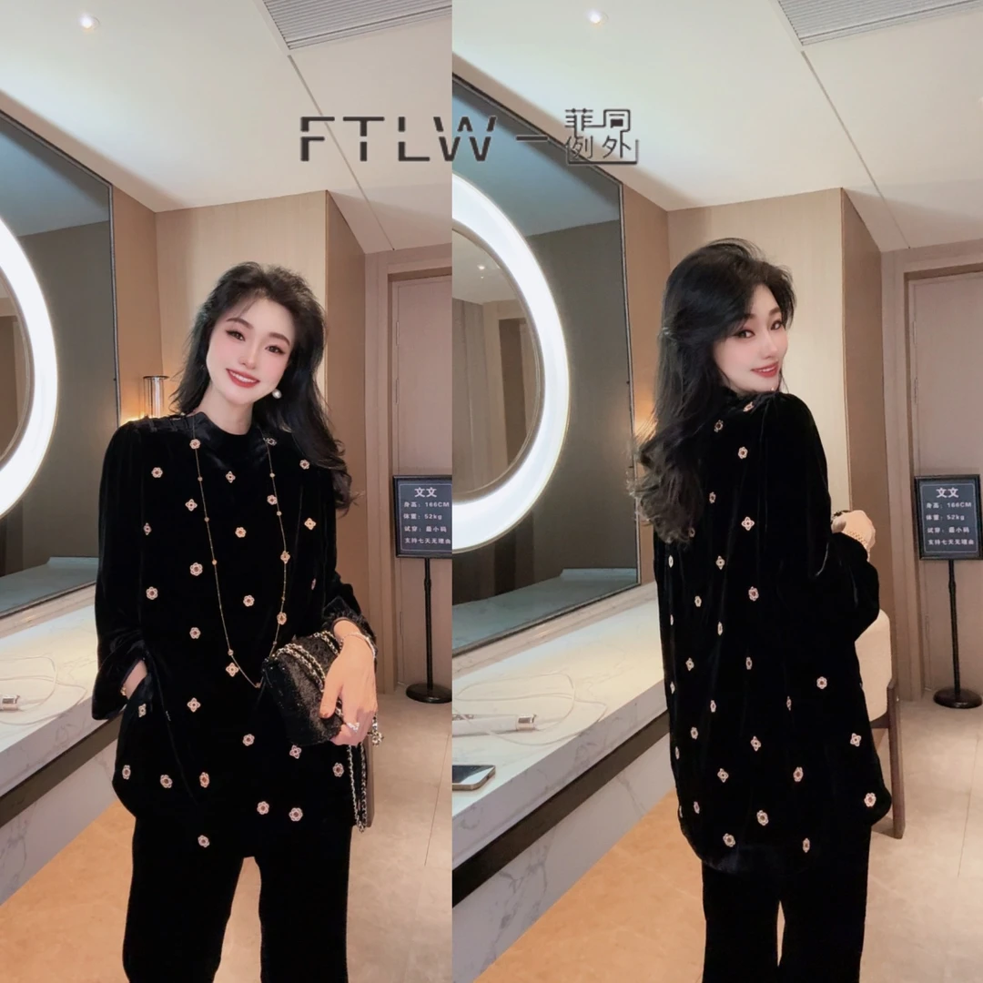 板熙FTLW-【长卿长袖款】桑蚕丝真丝丝绒旗袍-3829