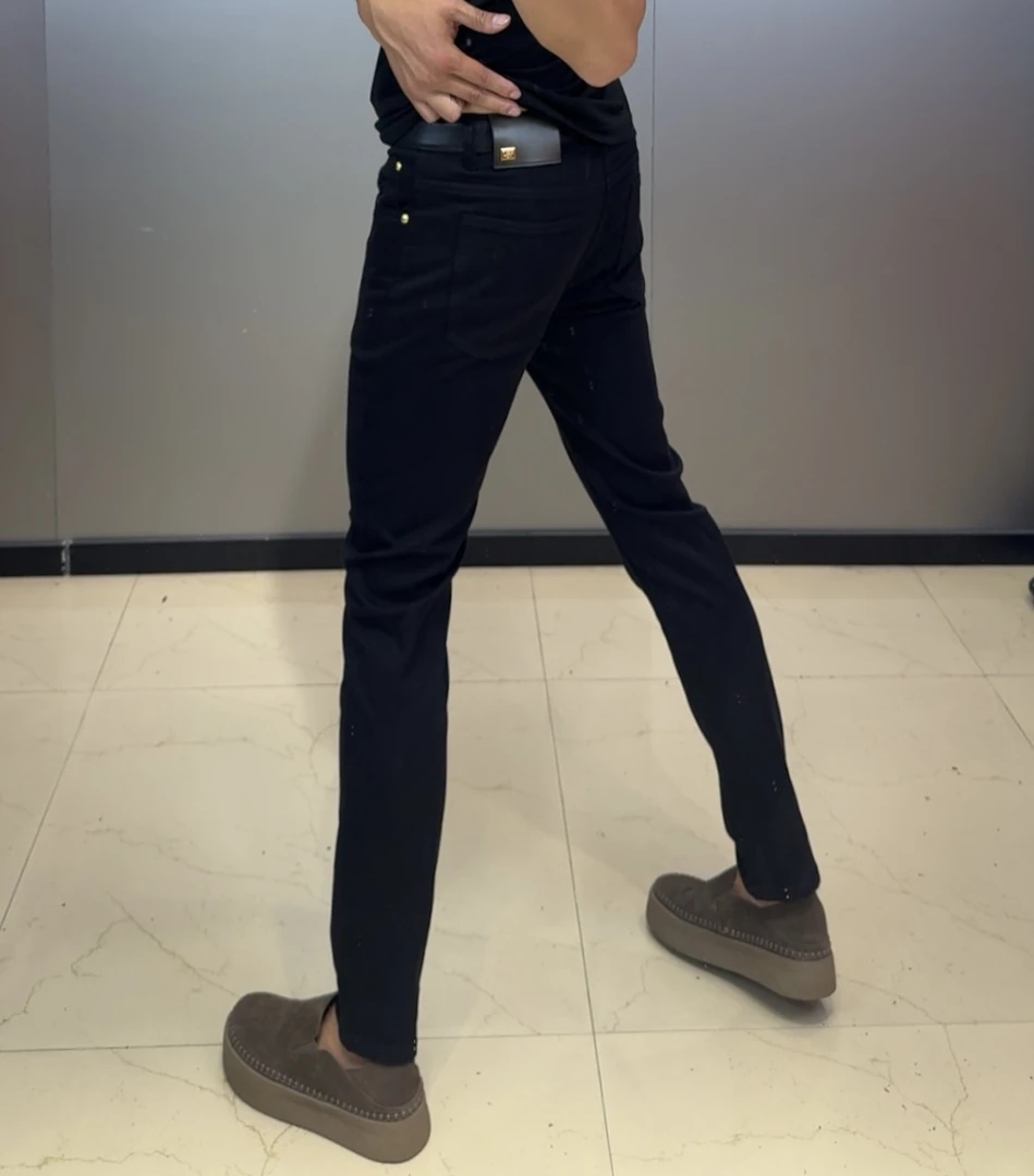 防褪色夏季高弹力纯黑百搭舒适修身小脚裤MK018裤子黑色男裤潮流