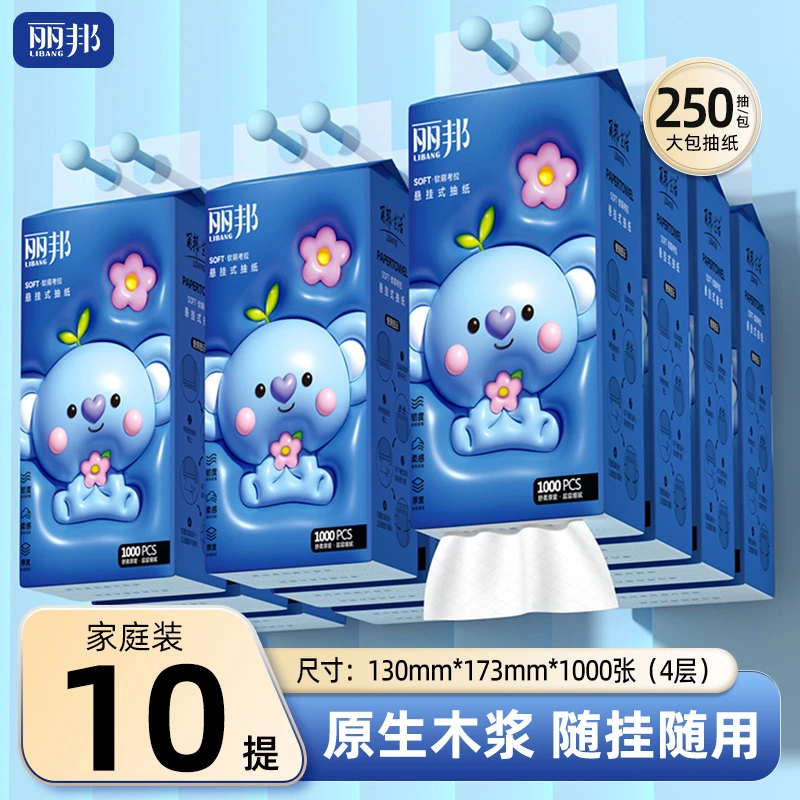 丽邦悬挂式抽纸4层1000张10提家庭装悬挂式纸巾小提家用