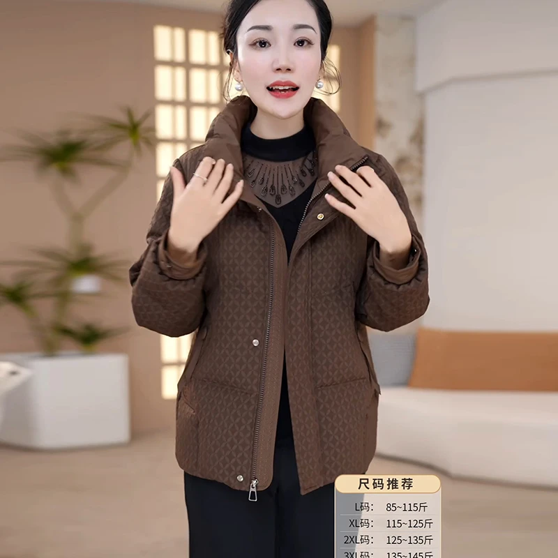 时尚白鸭绒羽绒服外套女2025冬季新款中老年加厚保暖显瘦妈妈装