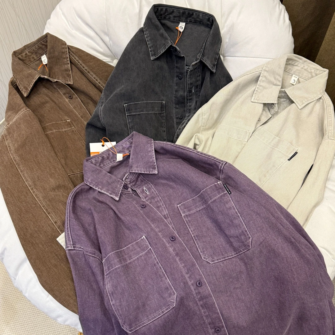 【8601】《ST极简主义》染色做旧复古纯色重磅美式复古廓形夹克-HJD