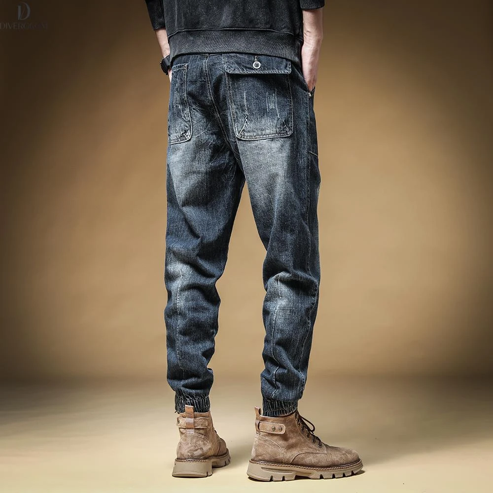 DIIIVERGOM轻奢痞帅秋季宽松束脚工装牛仔裤男收脚收口大码慵懒风