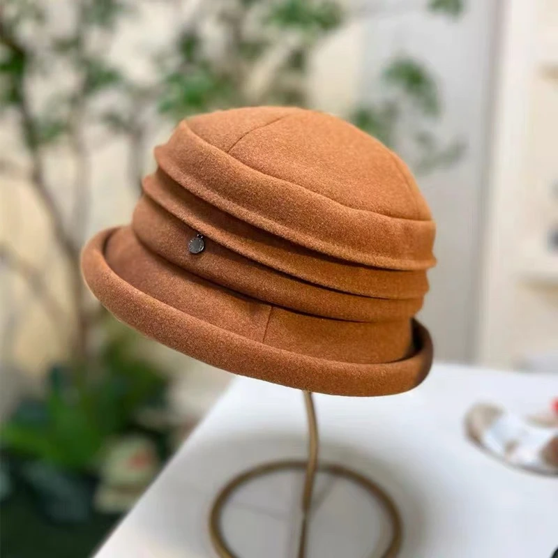 【雪月】优雅百搭毛呢可翻卷边法式软礼帽