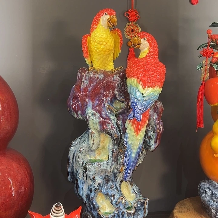 陶金刚鹦鹉石湾陶艺摆件