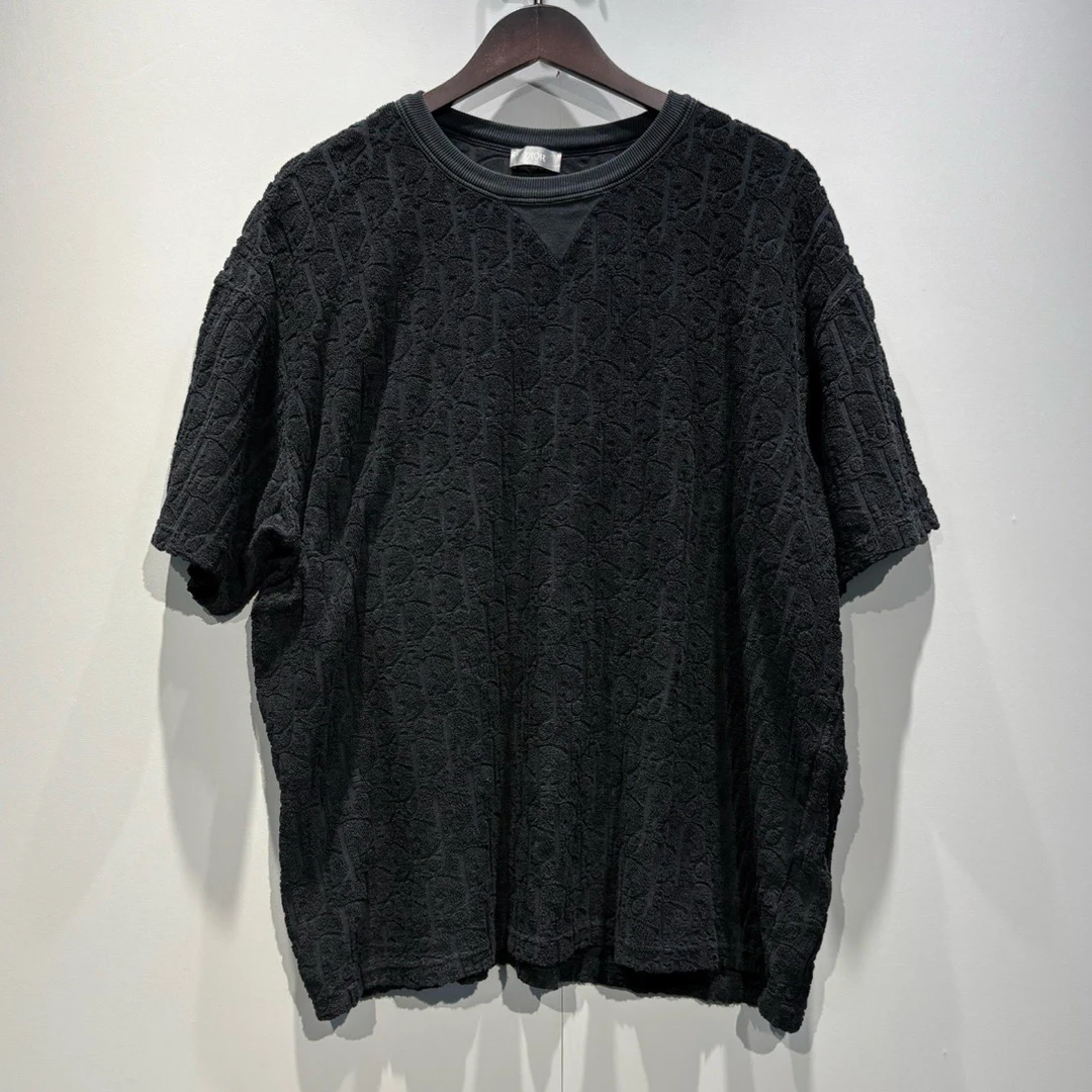 未使用 DIOR/迪奥 黑色暗纹满印毛巾短袖/3xl/0629