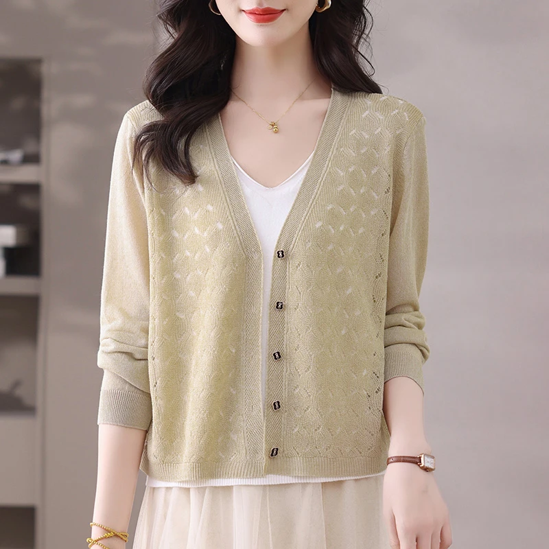 假两件开衫上衣时尚洋气夏季女装2025新款妈妈短款镂空针织衫薄款