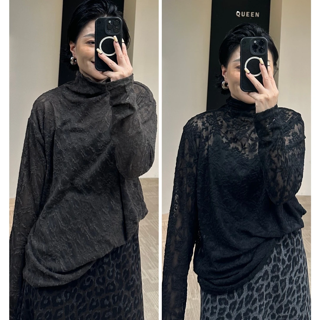 美丽定制极简高领显瘦蕾丝衫160斤以内（251196）