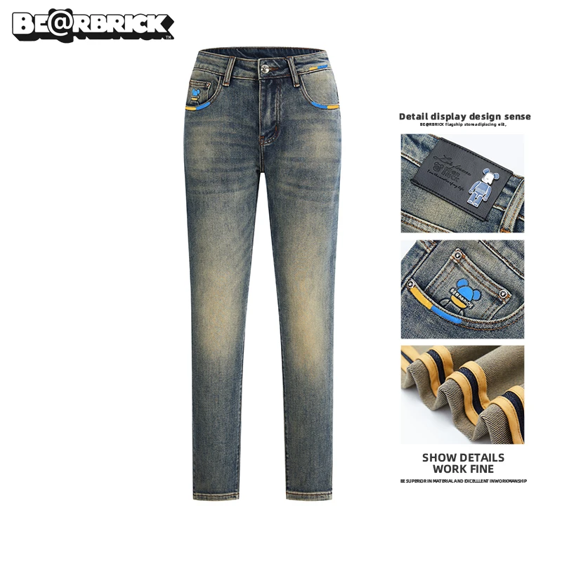 积木熊Be@rbrick【明星同款】手绘牛仔裤男士冬季新款潮流修身裤子