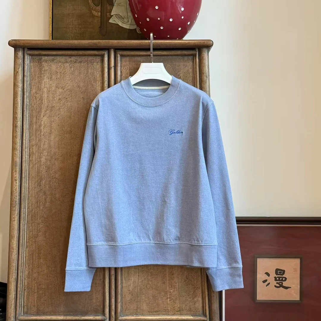 MYL2025春季新品纯棉蓝紫色卫衣圆领长袖套头宽松休闲纯色上衣