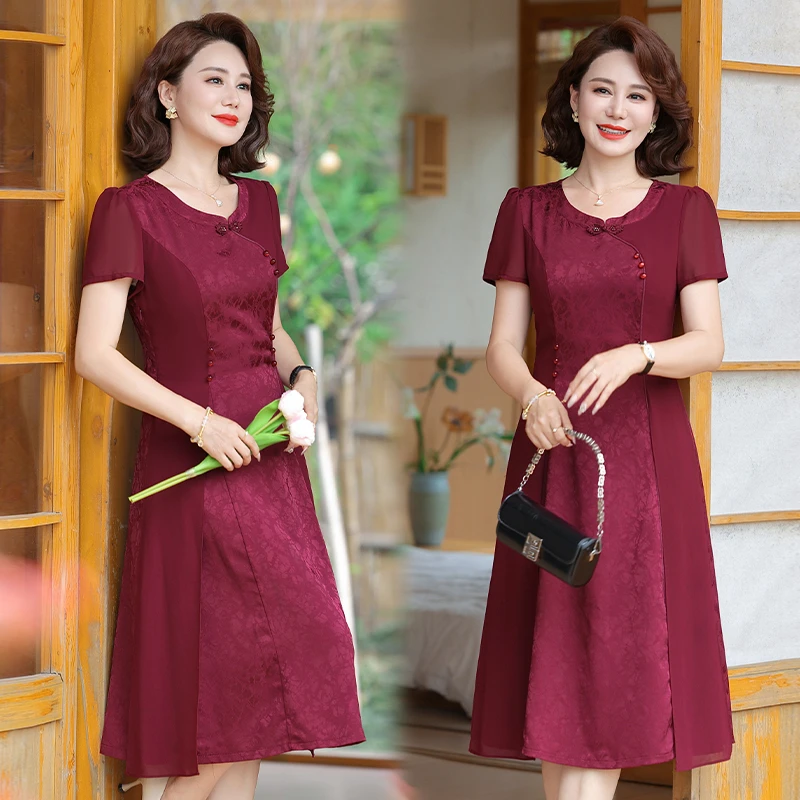 喜婆婆婚宴装平时可穿2025新款中老年妈妈夏装雪纺裙子女气质高贵