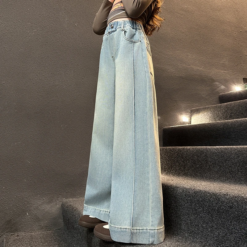 女童春夏季牛仔裤裤子女大童阔腿裤儿童初中生女孩休闲长裤6-12岁